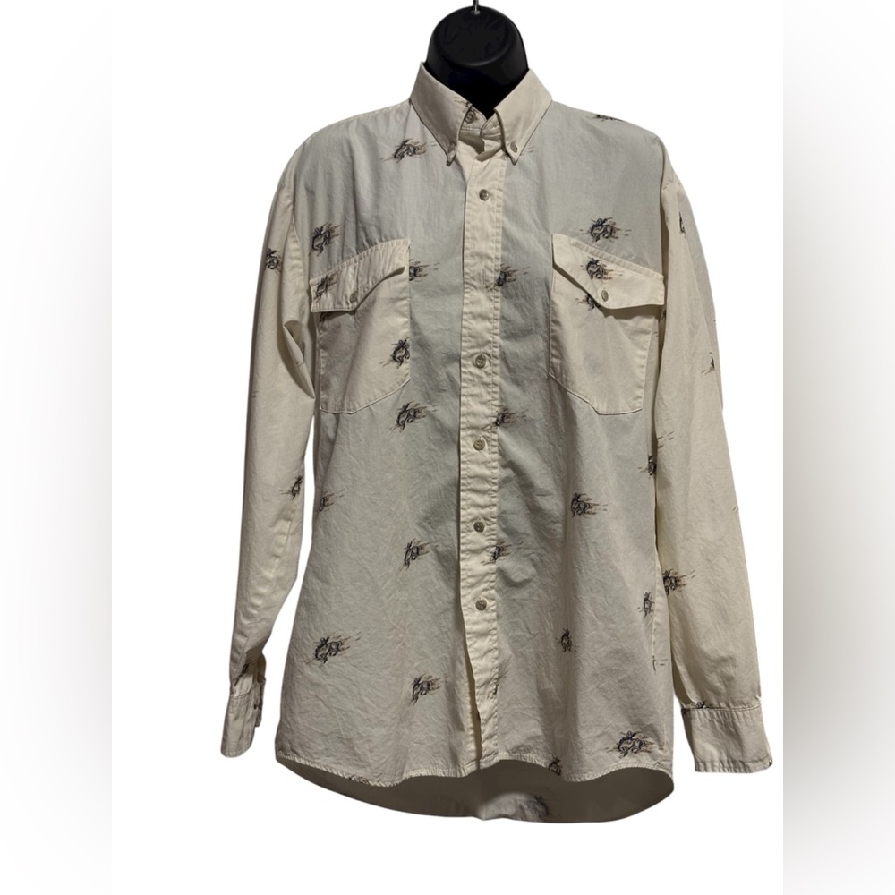 Vintage Roper Cream and Blue Printed Western Themed Shirt.